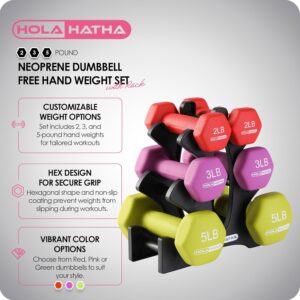 HolaHatha Neoprene Dumbbell Weights Set with Rack, Home Gym Equipment, 20 Lbs, Multicolor – Portable Weighted Exercise Dumbbells for Fitness, Training, and Lifting Workouts