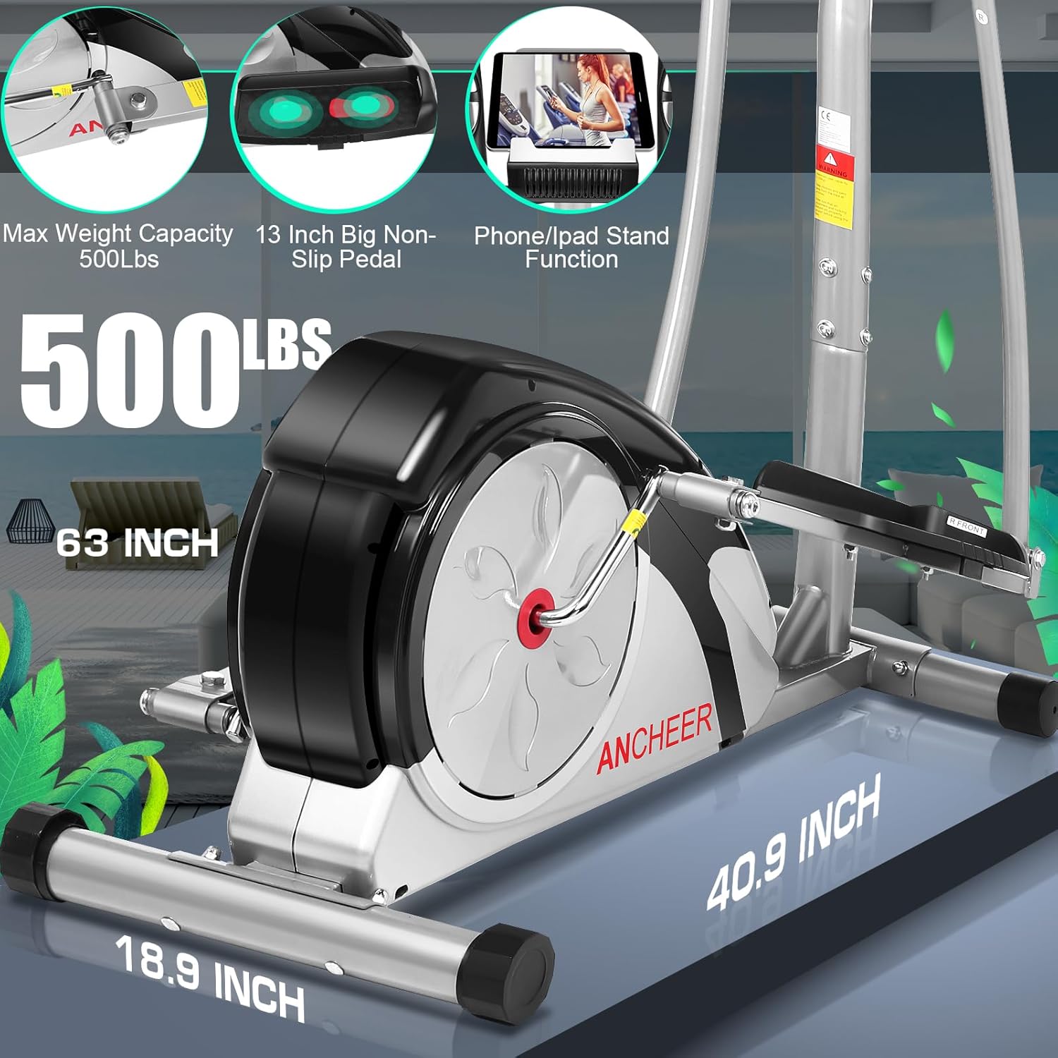Elliptical Exercise Machine,Elliptical Machine Max 500LBS for Safety&Hyper-Quiet Magnetic Driving System,Elliptical Trainer with Pulse Rate Grips&LCD Monitor,15.5IN Stride,8-Levels Resistance - Image 7