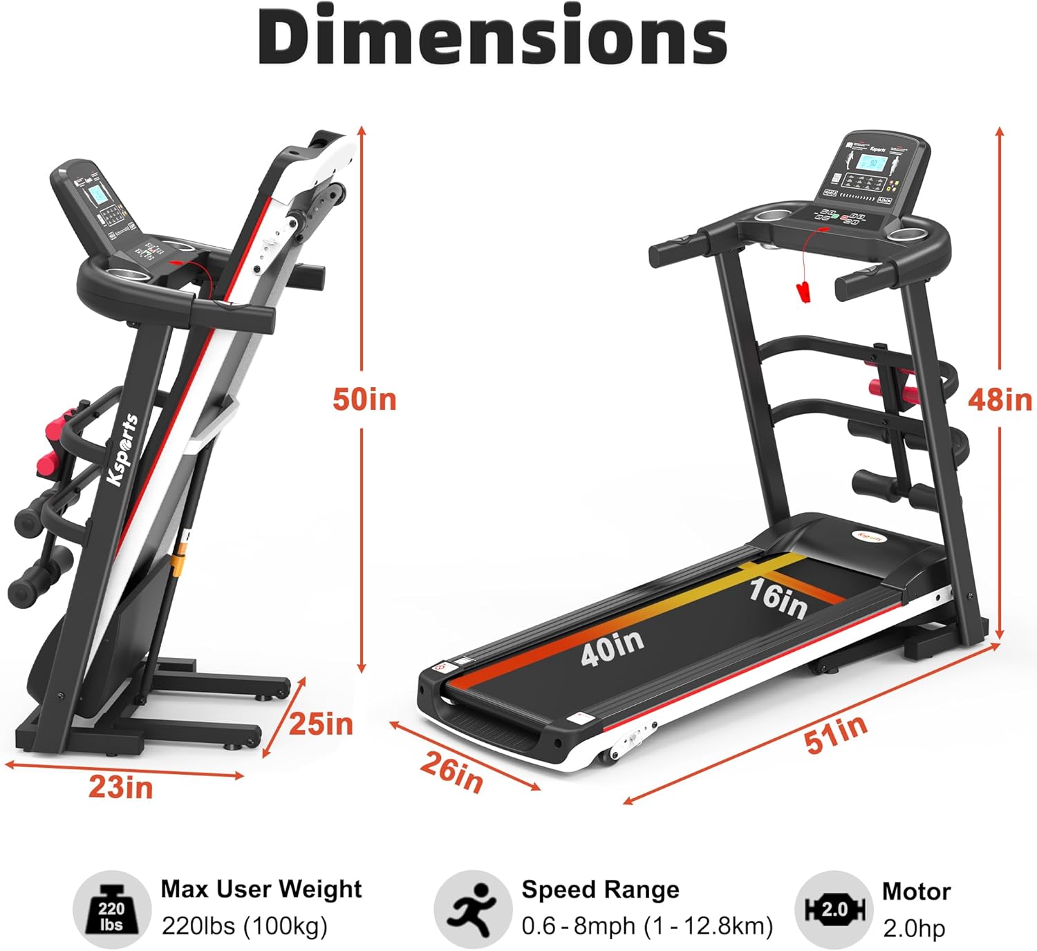 Ksports Foldable 16.5 Inch Cardio Fitness Portable Treadmill with Bluetooth Connectivity, LCD Display, and Tracking Apps for Home Gym Equipment, Black - Image 5