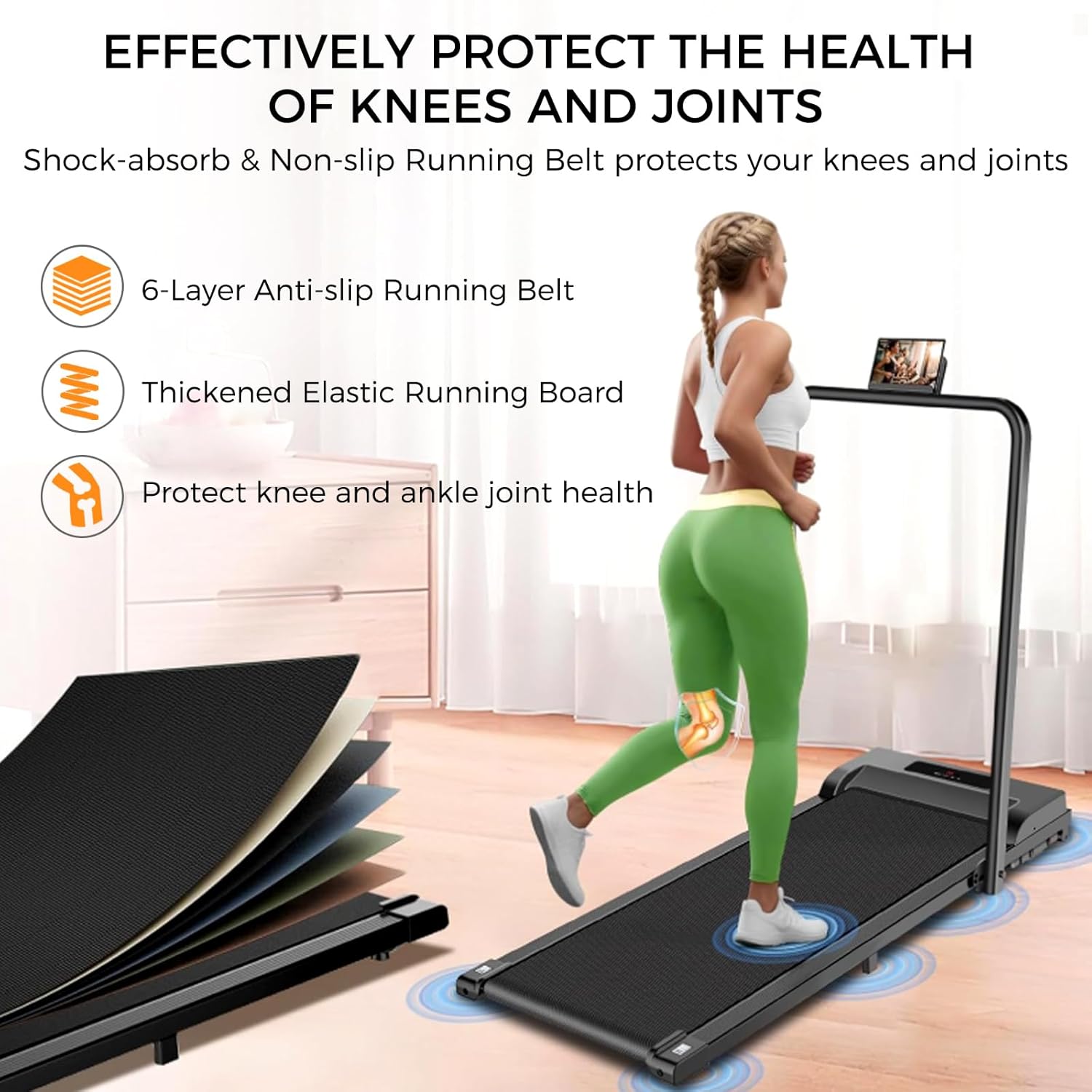 Walking Pad with Handle Bar 3 in 1 Portable Treadmills for Home Small Spaces, Foldable Under Desk Treadmills Mini Walking Pad Running Machine with Remote Control 300lbs Capacity - Image 5