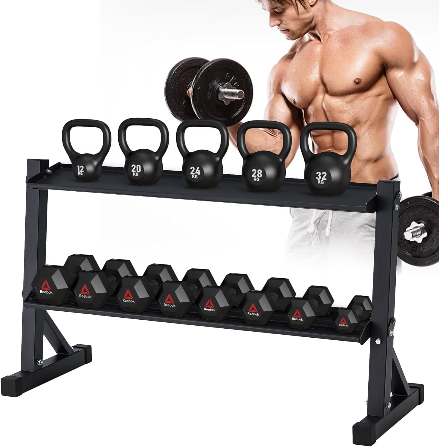 2-Tier 48" Dumbbell and Kettlebell Rack for Home Gym, 1000LBS Weights Storage for Free Weights, Dumbbells, Kettlebells and Medicine Ball - Image 7