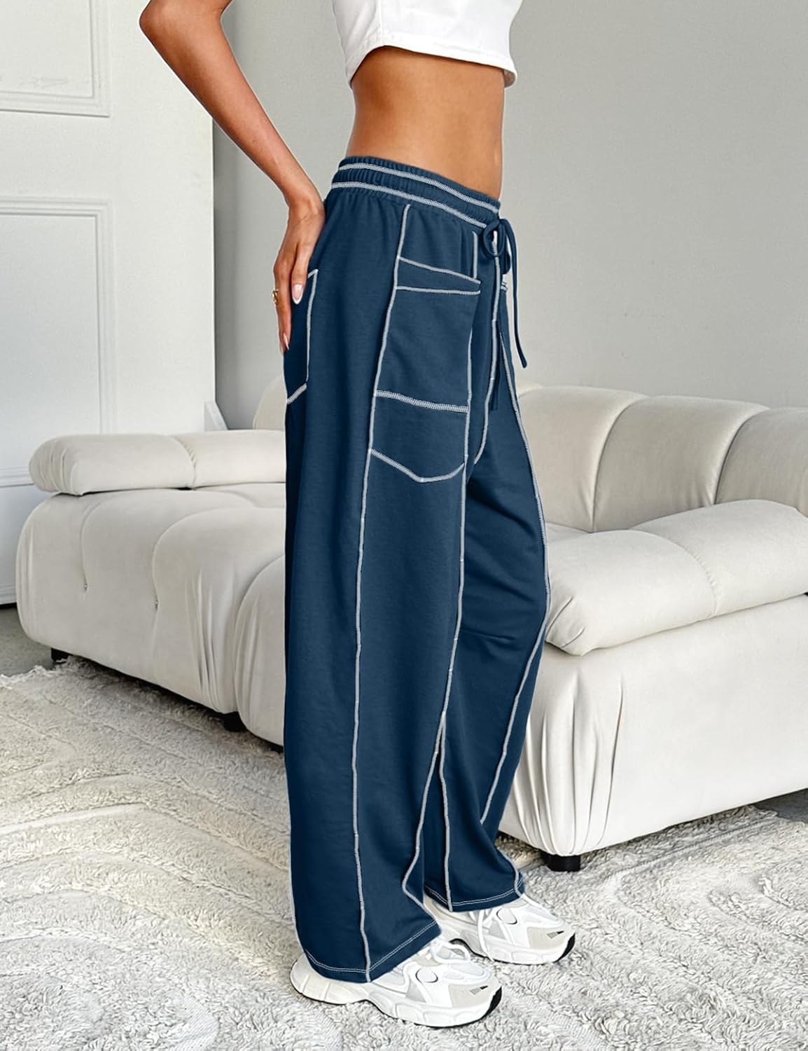 UNIANKIYA Womens Barrel Sweatpants Baggy Pants Wide Leg Sweat Pants Lounge Trousers with Pockets Casual Fall Clothes - Image 4