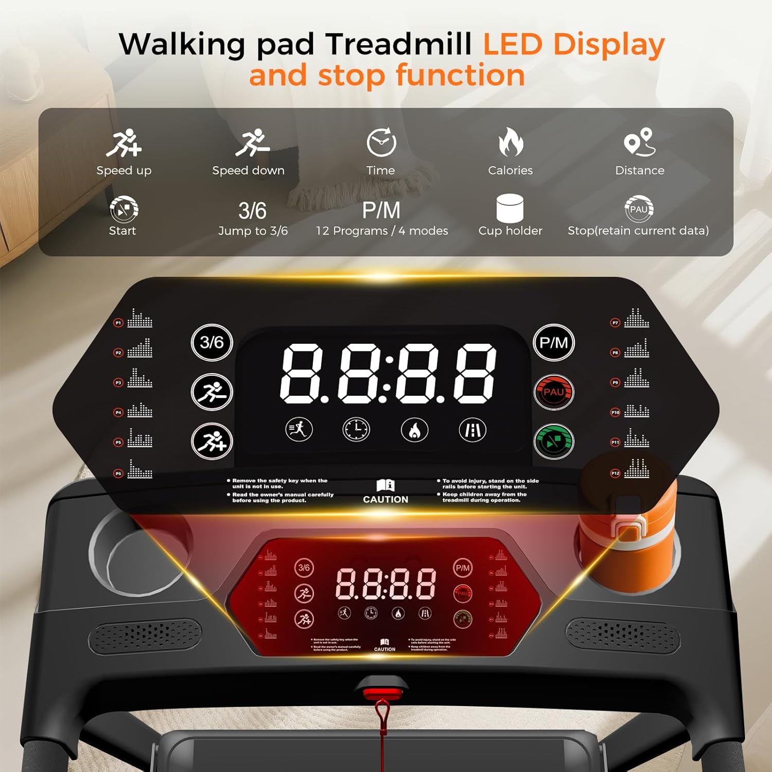 Treadmill with Incline, 3.0HP Small Treadmills for Home, Portable Electric Treadmill with Handles,Lightweight Walking Pad,Compact Running Treadmills,Walking Pad with Handle,LED Dispay,300LBS Capacity - Image 3