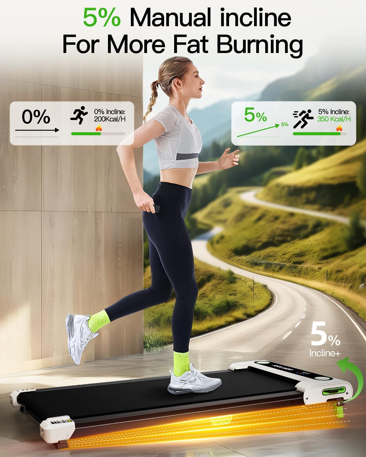 AKLUER Walking Pad with Incline, Under Desk Treadmill for Home, 2.5HP Portable Treadmills with Remote Control, 4 in 1 Incline Treadmill with LED Display - Image 2