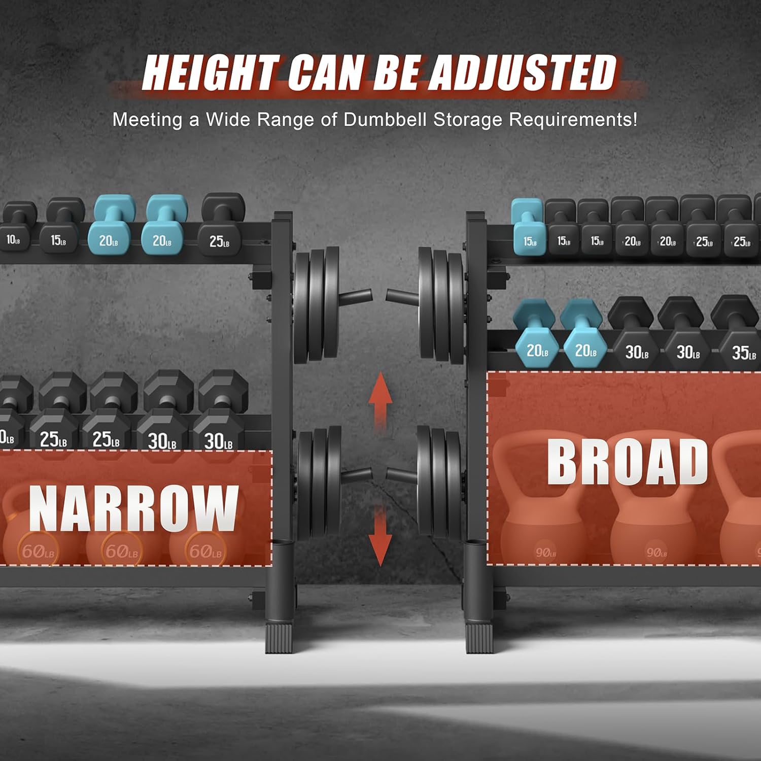3-Tier Dumbbell Rack, 1200LB Capacity Adjustable Weight Rack for Home Gym, Heavy-Duty Weight Stand for Dumbbells Kettlebells & Weight Plates(Rack Only) - Image 3