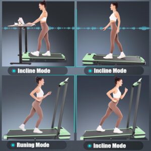 Foldable Treadmill with Incline-Walking Pad with Handle Bar-Portable Walking Pad Treadmill 300+ lb Capacity-Under Desk Treadmills, 4 in 1 Running Machine LED Display/Dual Control