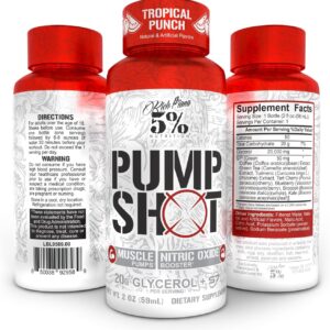 5% Nutrition Rich Piana Pump Shot Liquid Glycerol Nitric Oxide Booster, Stim Free Pre Workout | 20,000 mg with S7 | Pumps, Hydration | Fruit Punch Flavor (12 Pack Caddy)