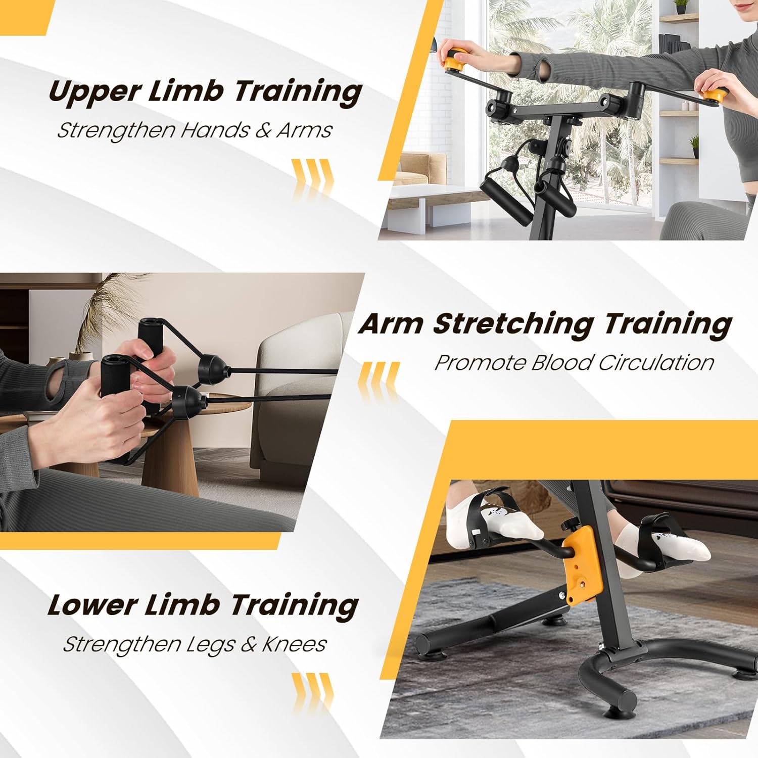 Goplus Foldable Pedal Exerciser for Seniors, Hand Arm Leg Knee Physical Therapy Exercise Bike w/Adjustable Height, Handgrip, Resistance Band, Recovery Home Workout Equipment for Elderly - Image 3
