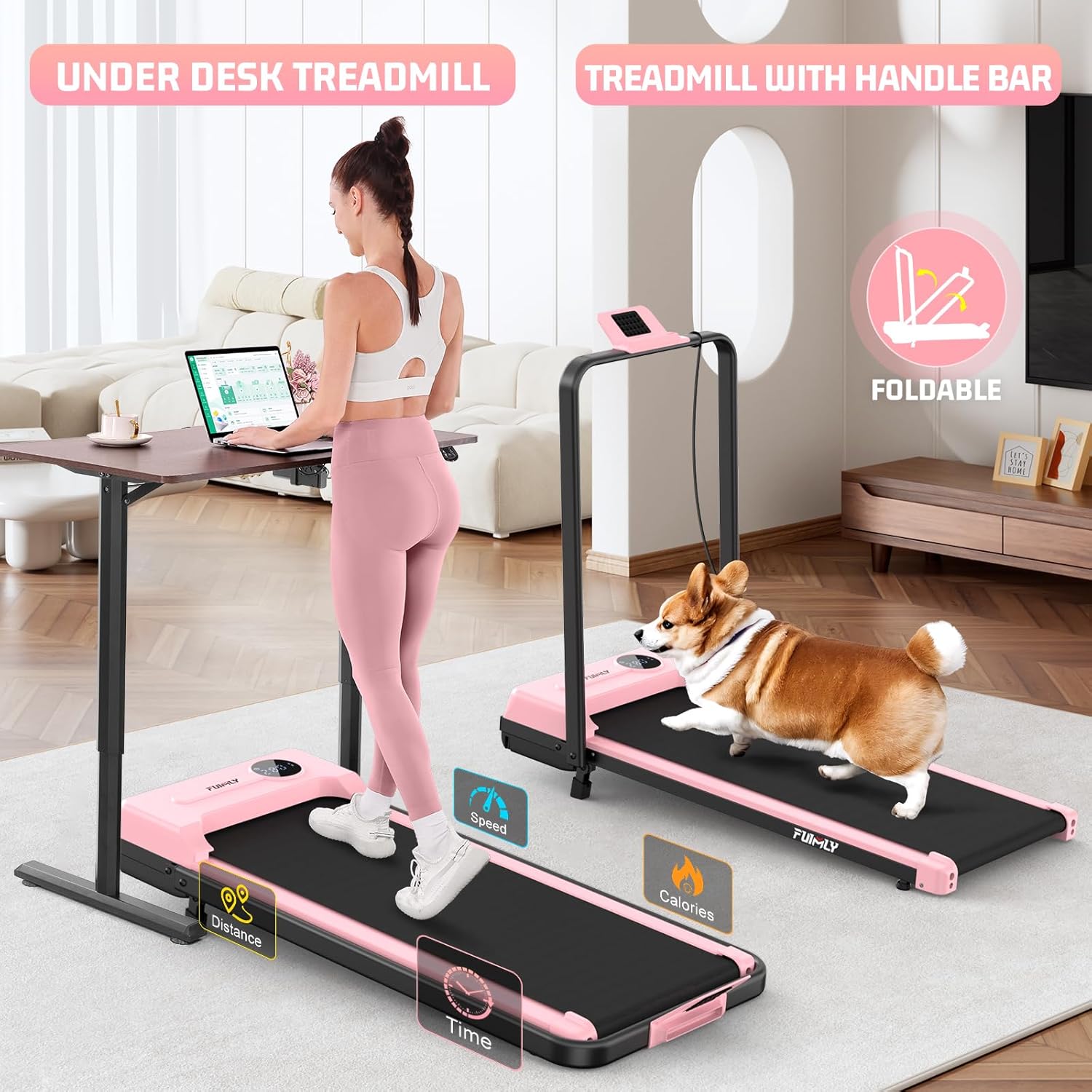 FUNMILY Walking Pad Treadmill with Incline, Foldable Treadmills for Home Office, Portable Walking Pad 300lbs Capacity, Remote Control, 2s Folding Treadmill - Image 3