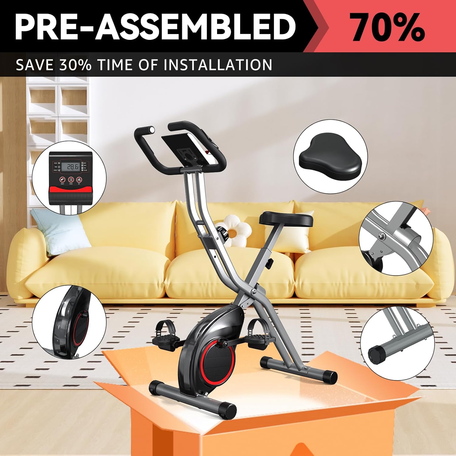 Foldable Exercise Bike for Seniors, Indoor 5 IN 1 Stationary Bike with 16-Level Magnetic Resistance and Tri-Position Ride, 260LBS Capacity, 5.5 LBS Flywheel, Designed for Home Workout 816 - Image 3