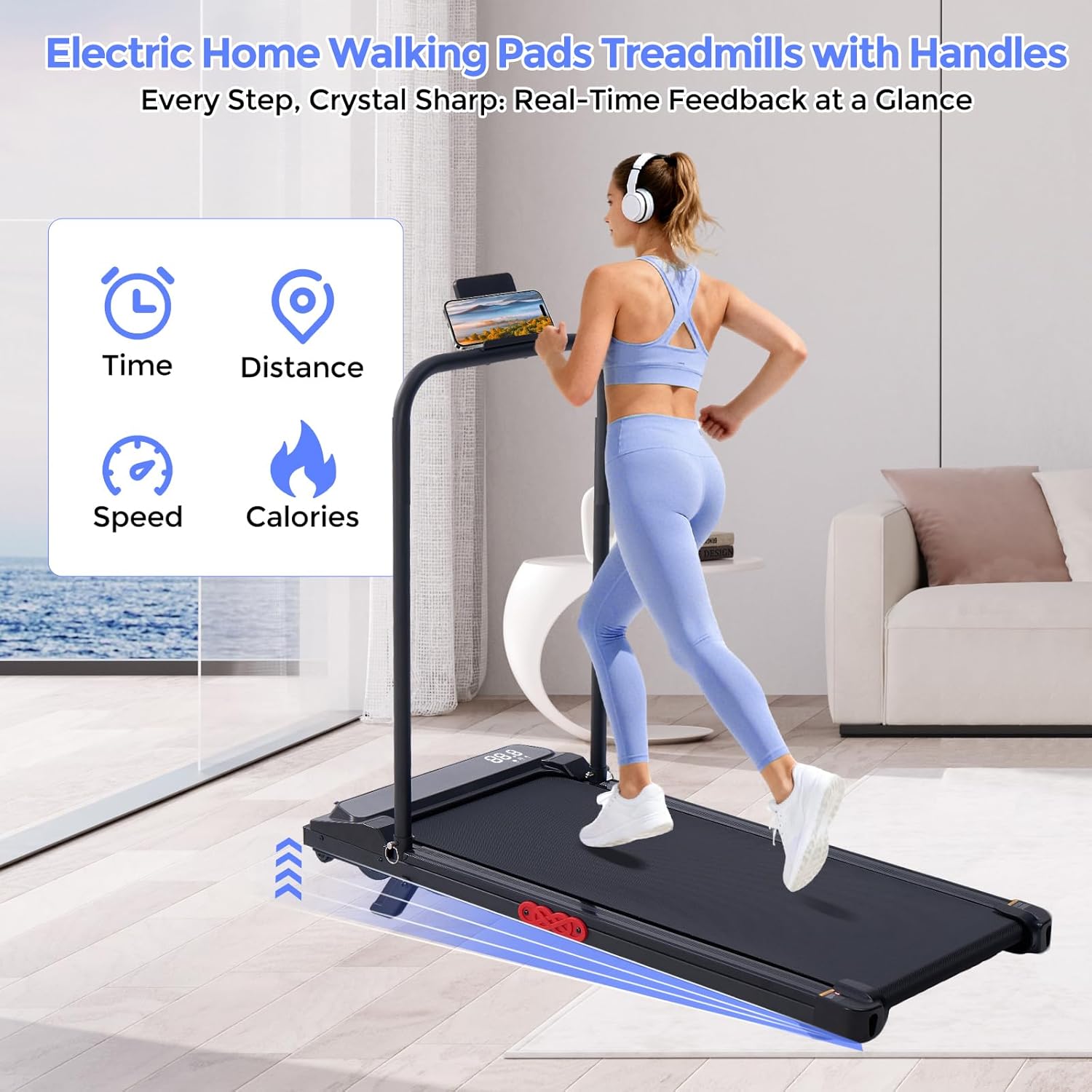 Electric Walking Pad Treadmill with Adjustable Incline and Handle Bar, 3.5HP Small PortableTreadmills for Home Office Small, 4 in 1 Folding Foldable Treadmill with Handles, 0.6-7.6MPH, 350LBS - Image 5