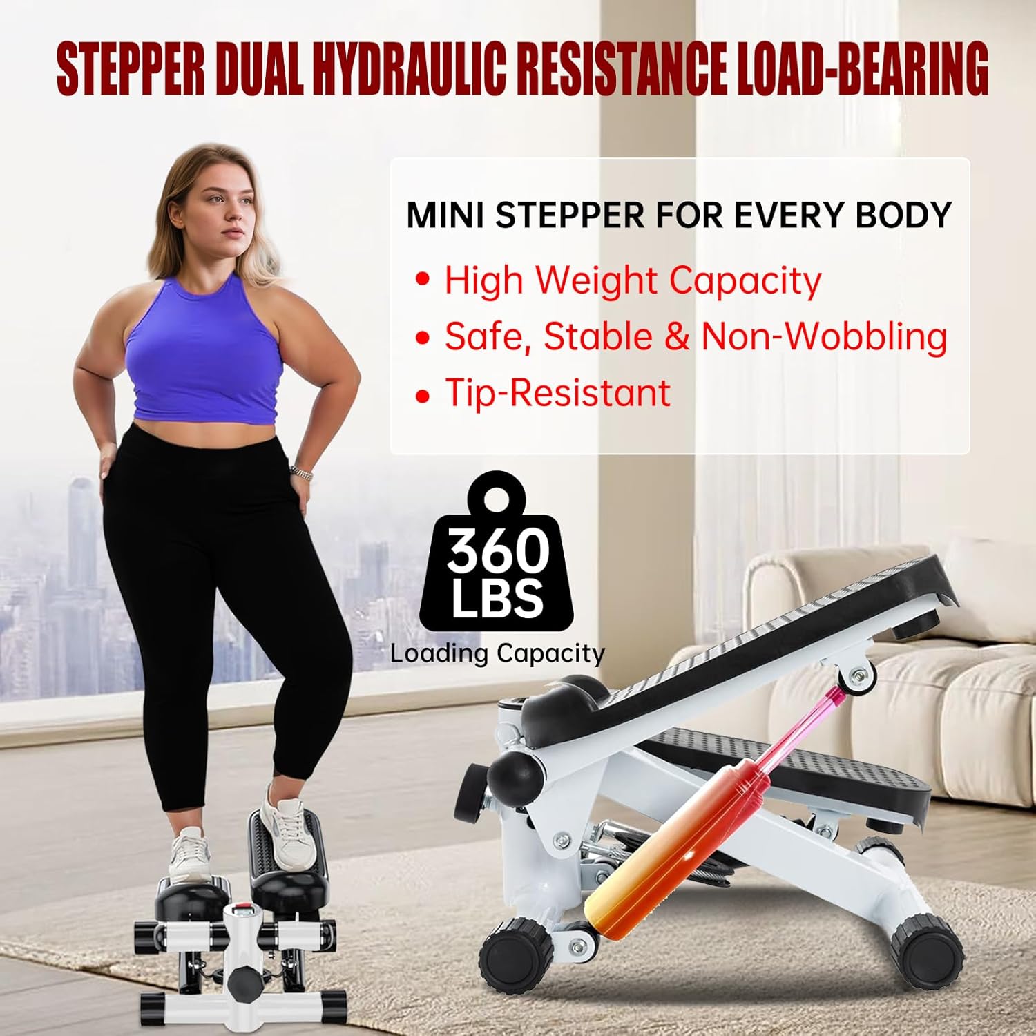Steppers for Exercise at Home, Mini Stepper with Resistance Bands - Quiet, 360LBS Weight Capacity Portable Stair Stepper for Buttocks Lifting & Body Shaping, Compact Fitness Stepper for Small Spaces - Image 3