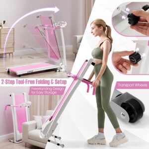 GYMAX Foldable Treadmill, Portable Treadmill with with 12 Preset Programs, LCD Monitor, Built-in Wheels & Pulse Sensor, Freestanding Easy Assembly Running Machine for Small Space Home Gym