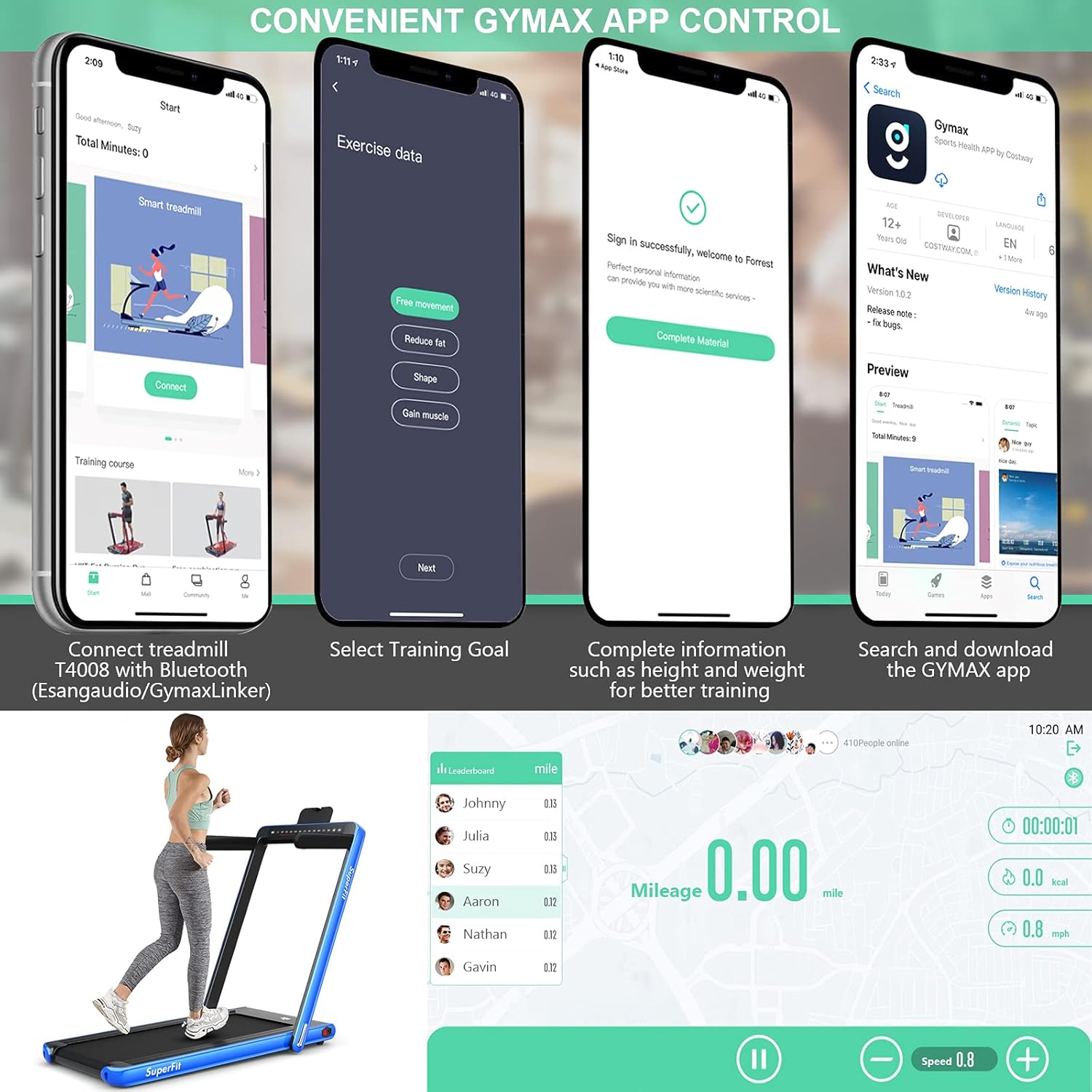Goplus 2 in 1 Folding Treadmill with Dual Display, 2.25HP Superfit Under Desk Electric Pad Treadmill, Installation-Free, Blue Tooth Speaker, APP Control, Remote Control, Walking Jogging for Home - Image 7