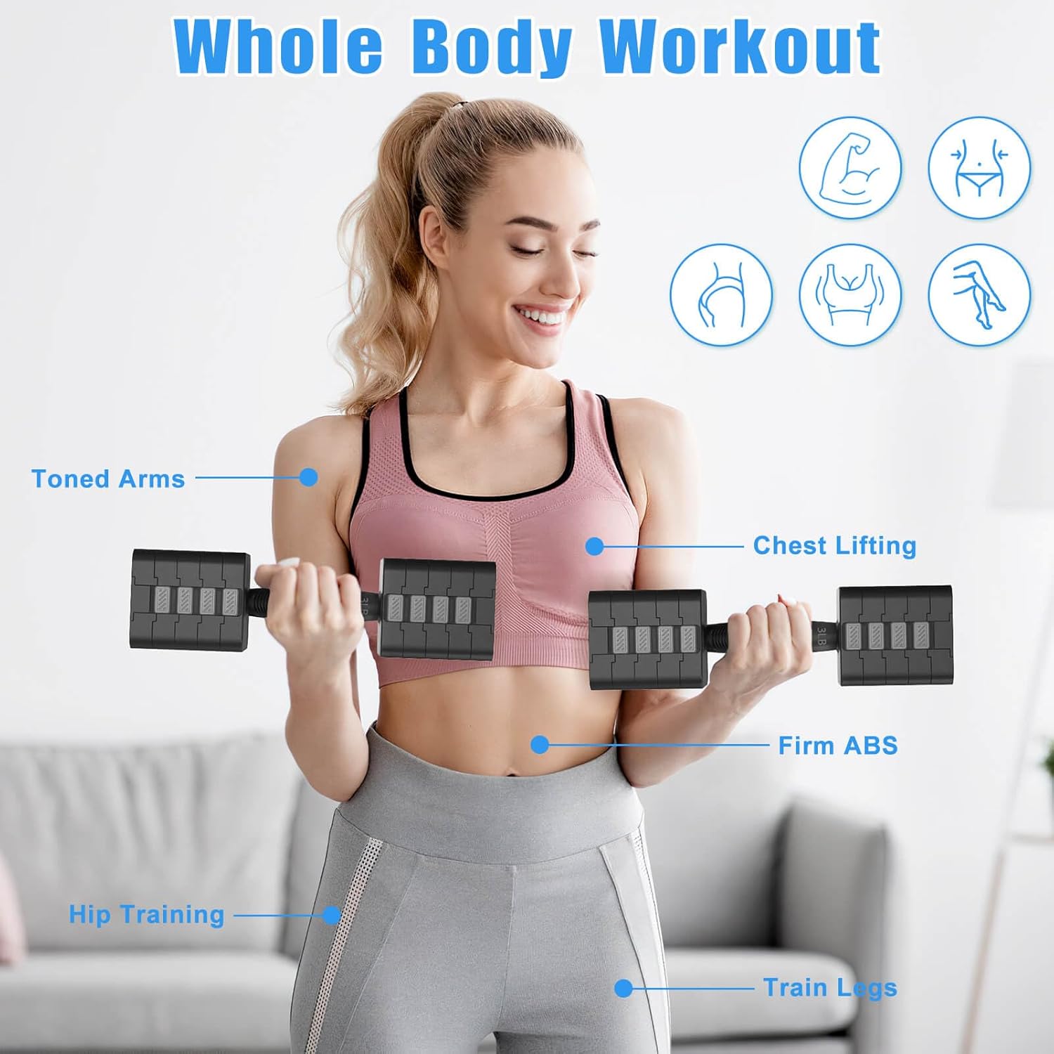 Adjustable Dumbbells Set of 2, 5-in-1 Adjustable Weight Dumbbells for Women/Men, 3lb/5lb/7lb/9lb/11lb Dumbbell Weights Set for Home Gym Workout - Image 5