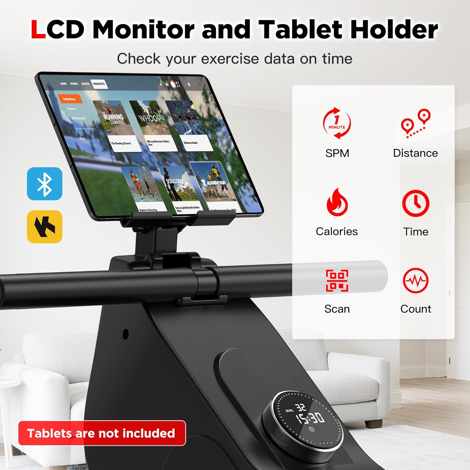 Rower Machine,32 Levels of Quiet Resistance Magnetic Rowing Machine for Home 350 lb Capacity,Compact Dual Slide Rail,Row Machine w/Monitor & Comfortable Seat, BT,App Supported&Tablet Holder - Image 6