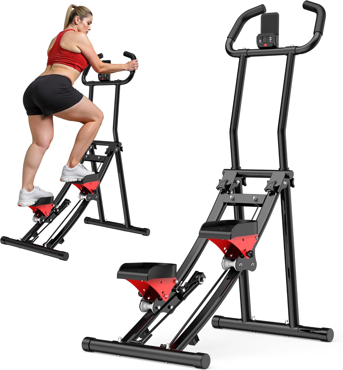Stair Stepper for Home Gym Exercise, Folding Vertical Climber for Full Body Workout 300LBS Capacity, Compact Stair Climber Cardio Exercise Machine with Adjustable Handlebar & Pedals