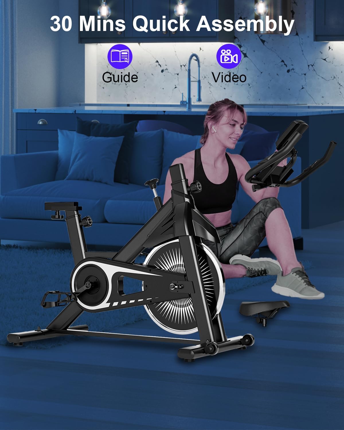 Exercise Bike,Adjustable Resistance Indoor Cycling Bike for Home Exercise - Stationary Bike with Smartphone Holder, LCD Display & Heart Rate Monitor - Image 3