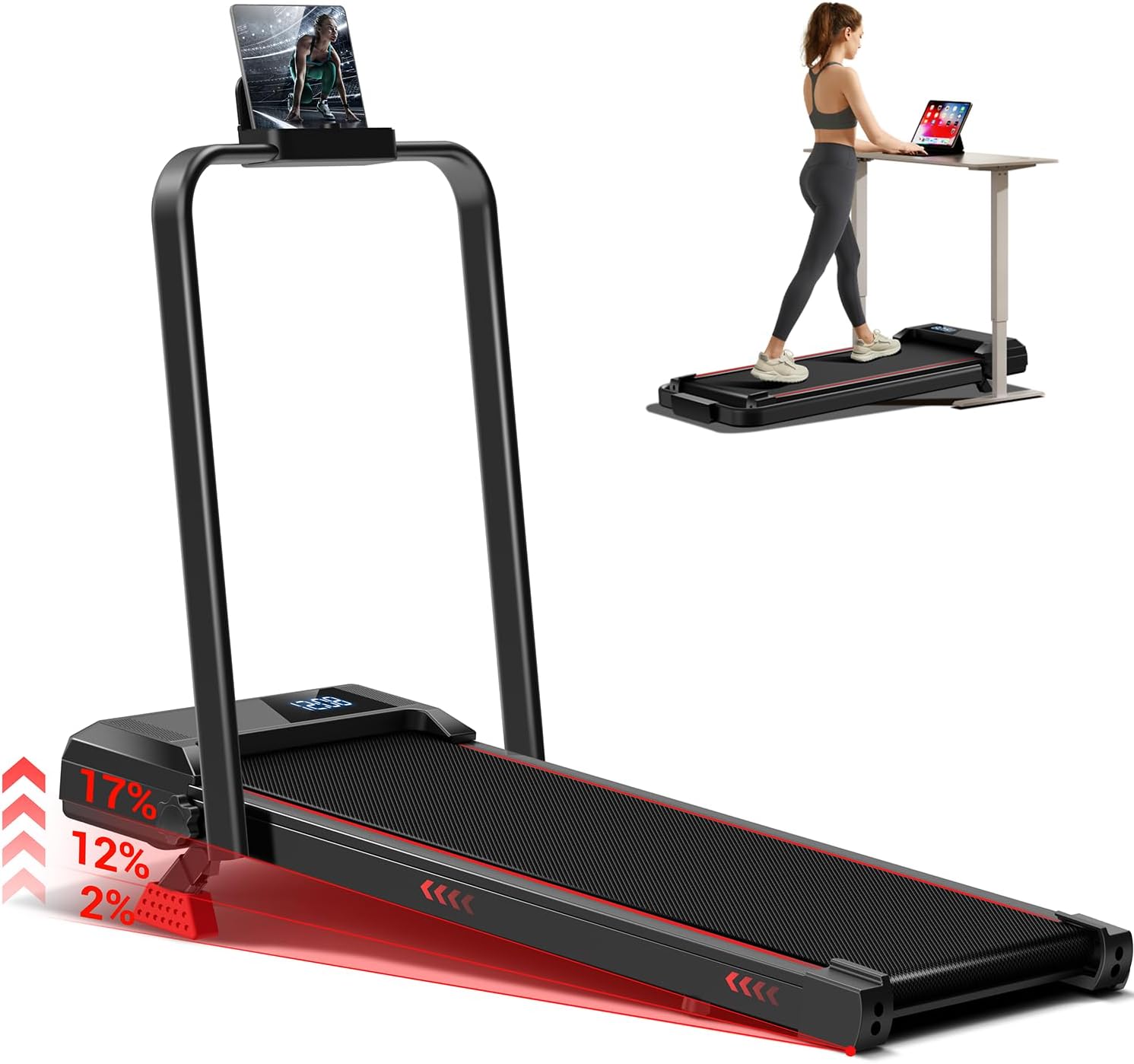 14% Incline Walking Pad Treadmills for Home Small, 4-in-1 Under Desk Treadmill with Handles, Foldable Treadmill with 2.5 HP Quiet Brushless, 330 LBS Capacity