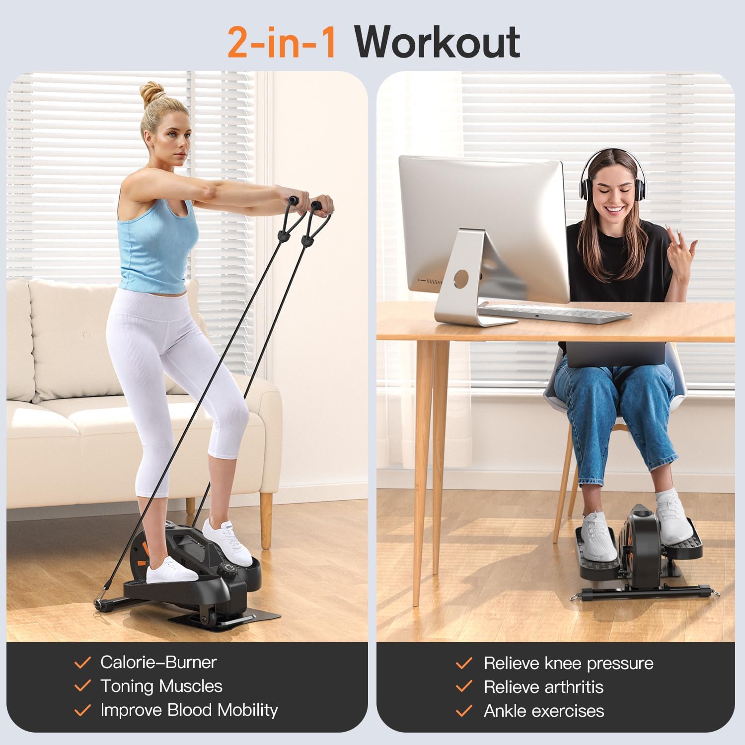Under Desk Elliptical Exercise Machine Ellipse Leg Exerciser Mini Elliptical Machines for Home Portable & Quiet Foot Pedal Exerciser - Image 5