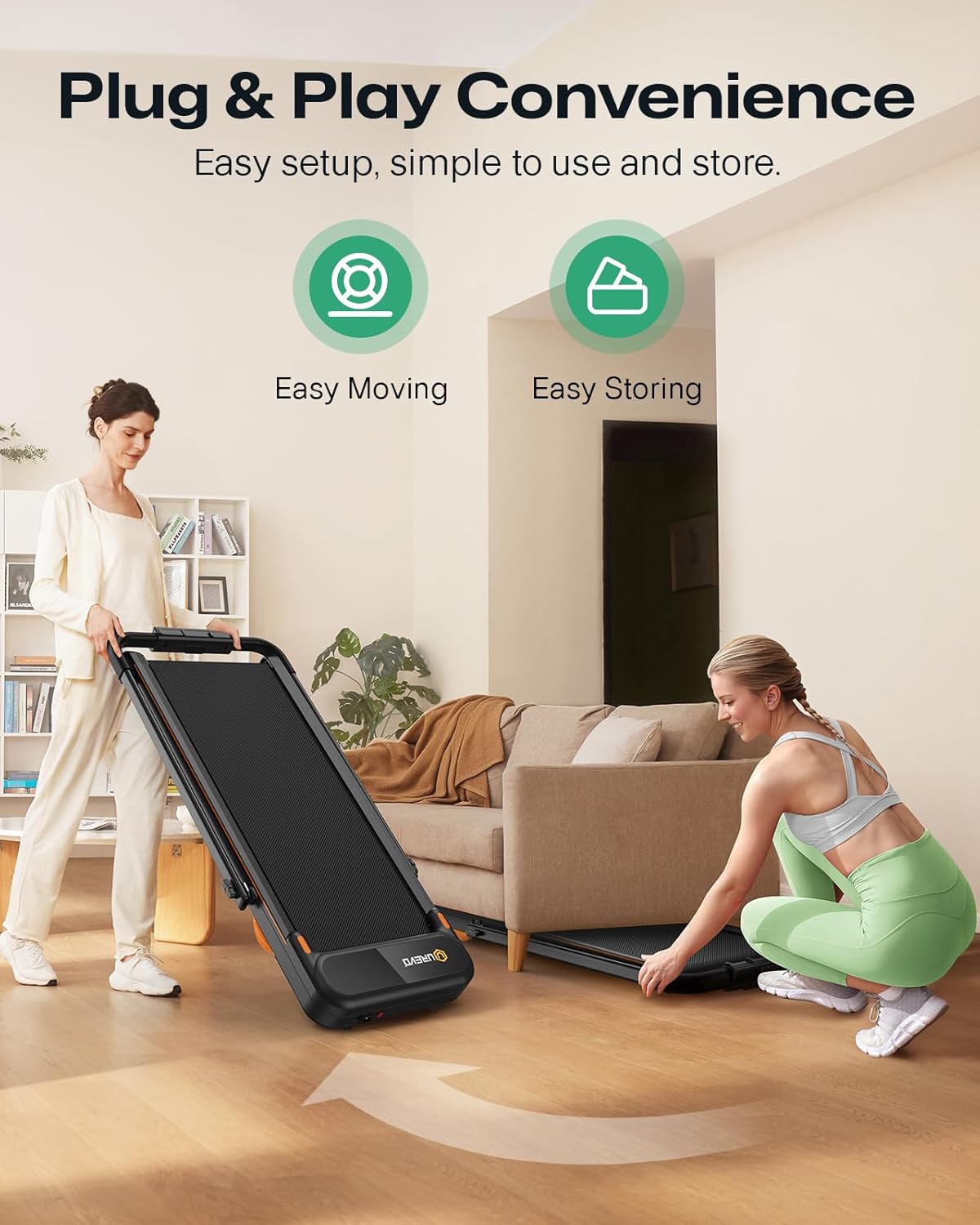 UREVO Strol 2E Smart 2-in-1 Folding Treadmill, Compact Walking Pad with Safety Handle, Plug and Play, Standing Desk Treadmill with Dual LED Display, Smart APP, Walking or Running for Home Office - Image 9