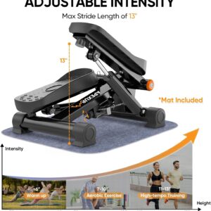 APEXUP Steppers for Exercise at Home, Stair Stepper with Resistance Bands and Mat, 330LBS Loading Capacity Mini Stepper with LCD Monitor for Full Body Workout Cardio