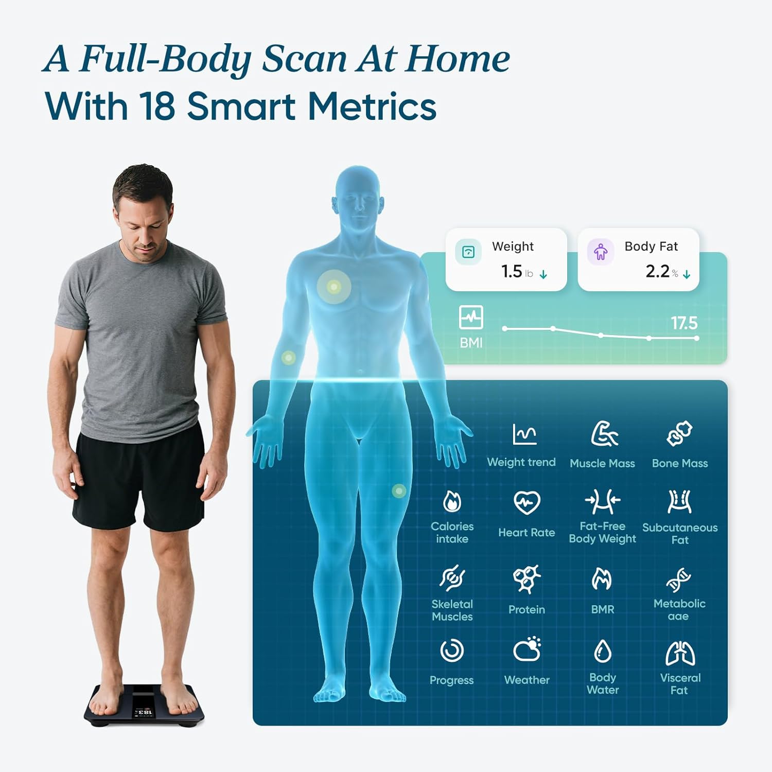 Etekcity FSA&HSA Eligible Smart Scale for Body Weight Fat, Digital Bathroom Weighing Machine for Accurate BMI Muscle Mass Composition, Home Use Apple Health Compatible Fitness Equipment - Image 4