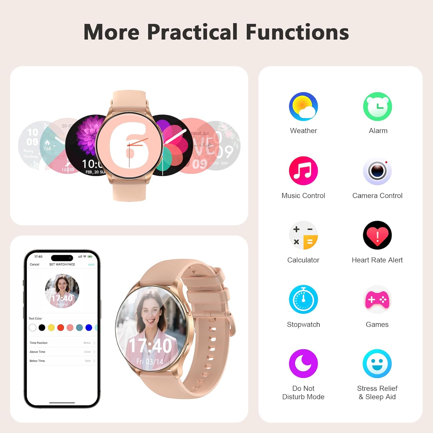 Blackview Smart Watch for Women(Make/Answer Calls), 1.43''AMOLED Touchscreen Fitness Tracker with 100+ Sports Modes, Heart Rate/SpO2/Sleep Monitor/2 Straps, Smartwatch for iPhone & Android - Image 6