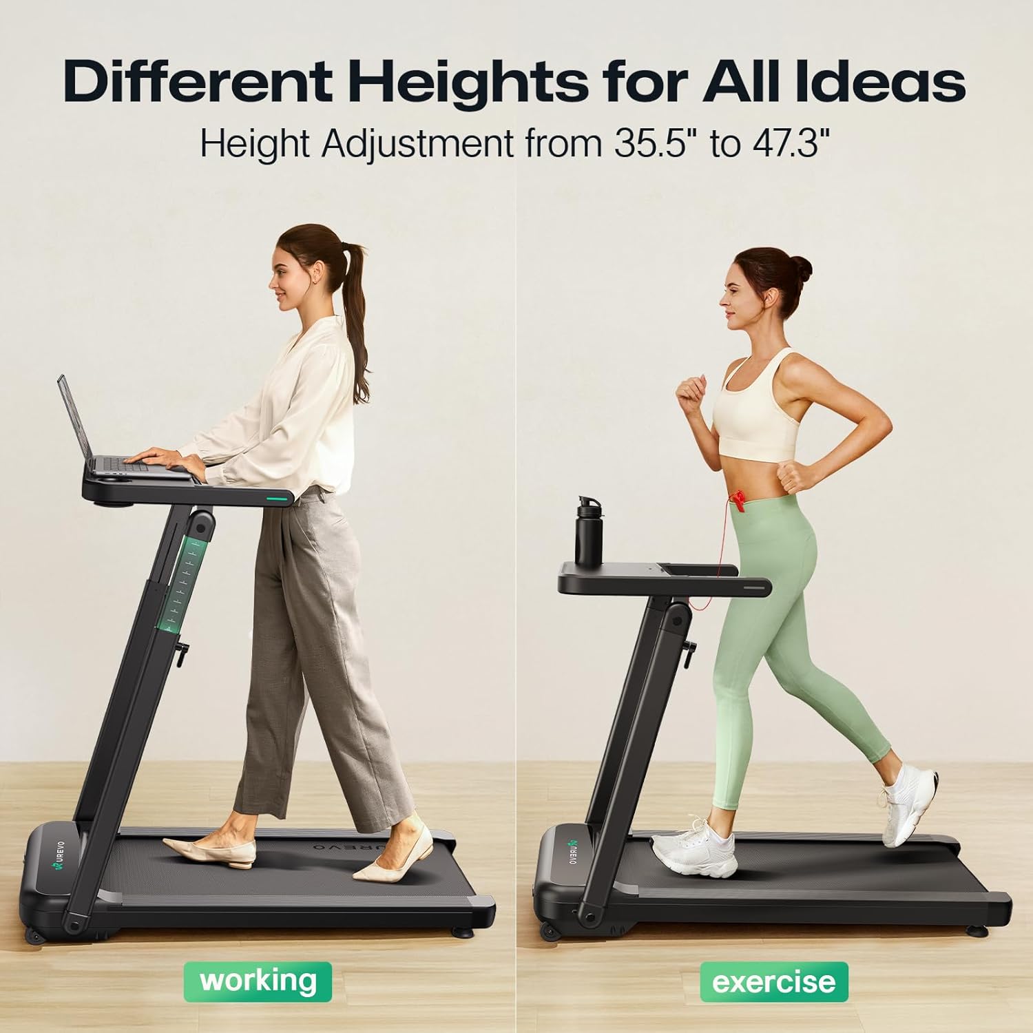 UREVO Treadmill with Standing Desk Workstation, Walking Pad Treadmills for Home Office, Under Desk Compact Design Treadmill with HIIT Programs, Remote Control, LED Display - Image 4