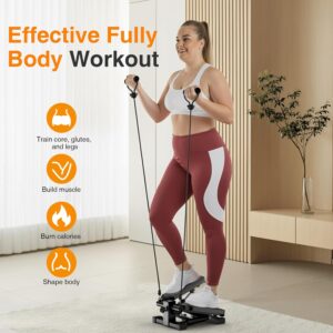 Steppers for Exercise at Home – Stair Stepper with Resistance Band, Mini Stepper with 300lb Weight Capacity, Exercise Equipment, Full Body Workout Machine, Adjustable Resistance, LCD Monitor