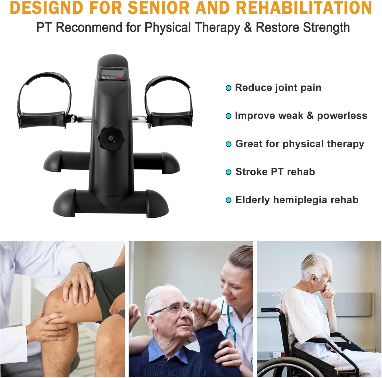 Under Desk Bike Pedal Exerciser, Portable Mini Exercise Bike with LCD Display for Home/Office, Desk Cycle for Leg/Arm with Handle, Leg Exerciser While Sitting for Seniors - Image 8