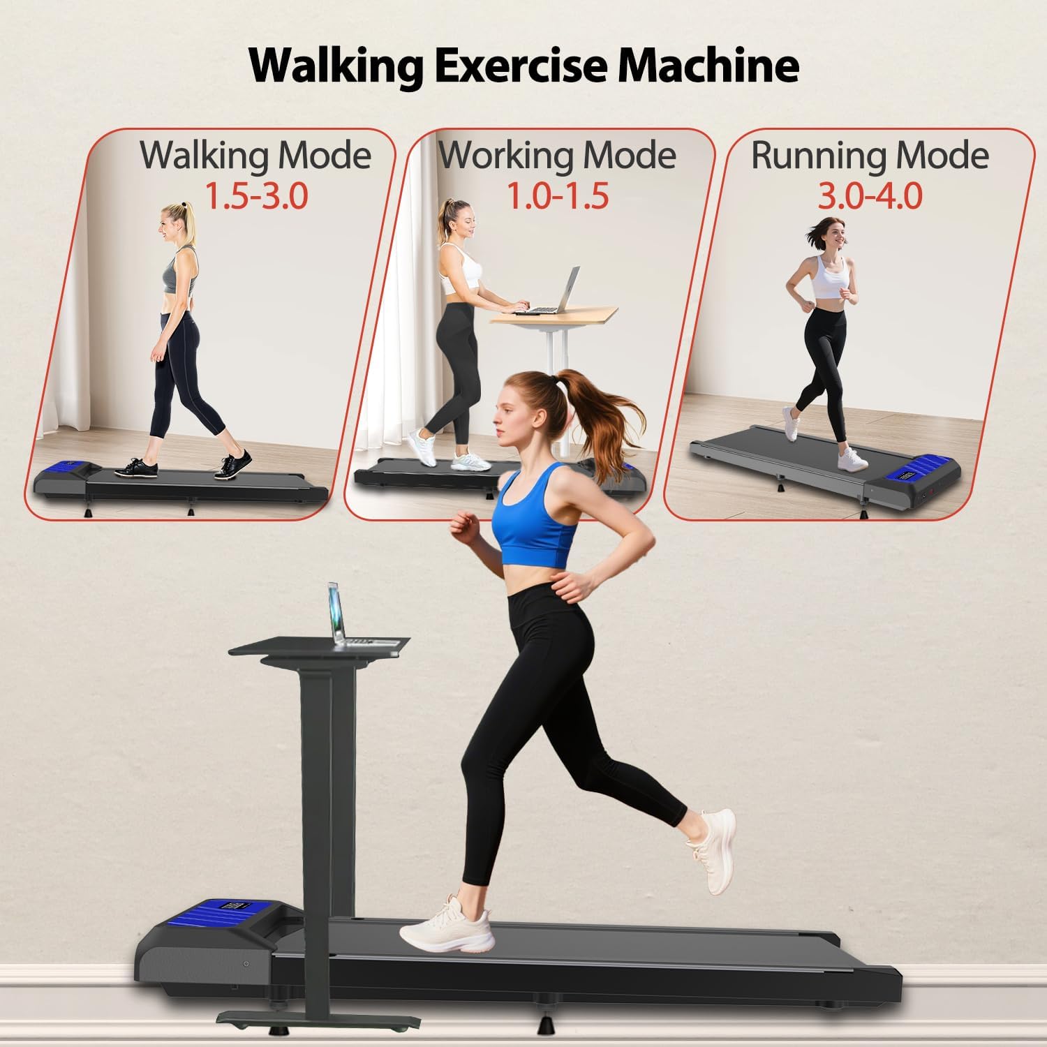 Walking Treadmill Pad, Under Desk Treadmills with Incline for Home Office,2.5 HP Portable Walking Machine with 265 LBS, Remote Control, LED Display - Image 4