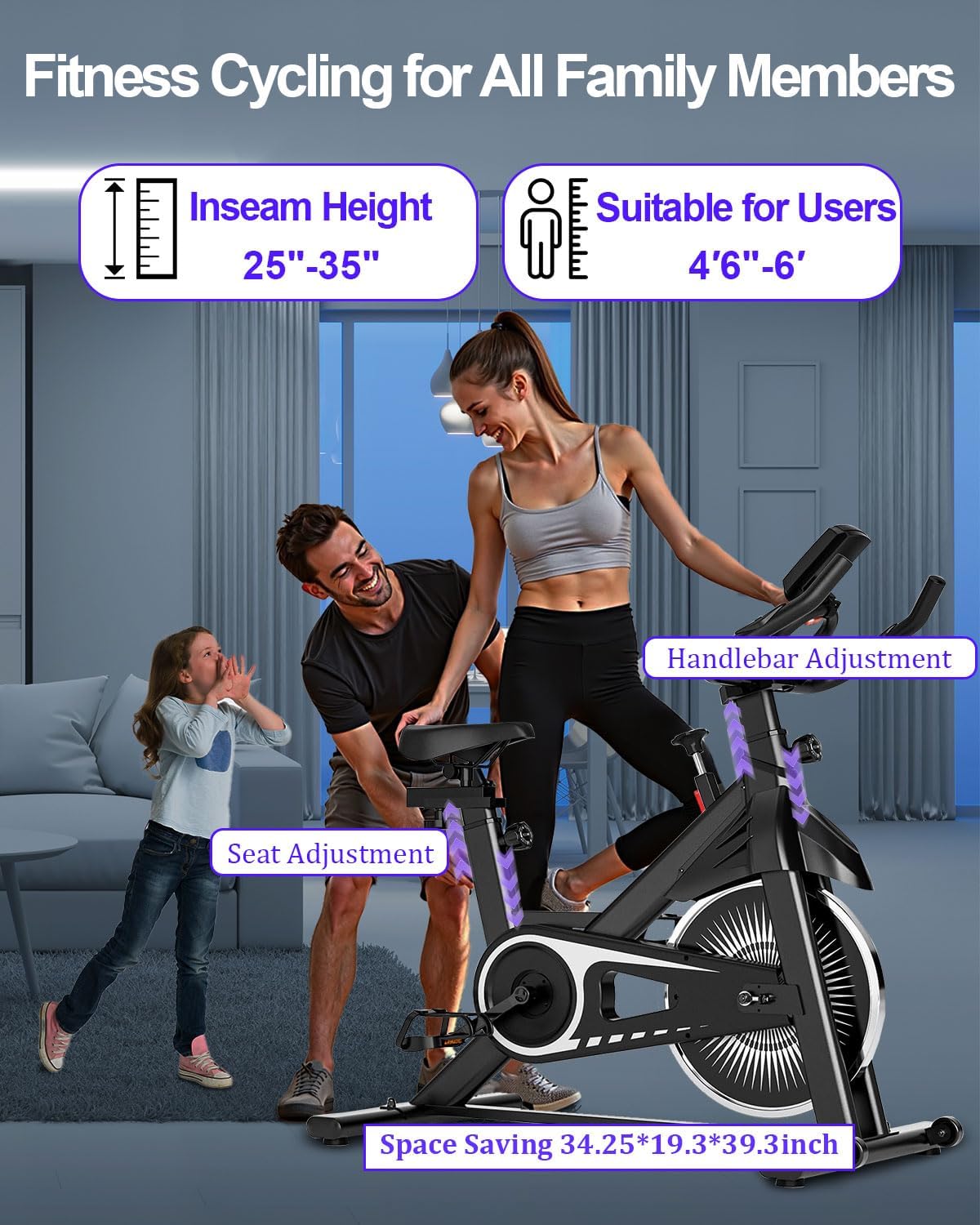 Exercise Bike,Adjustable Resistance Indoor Cycling Bike for Home Exercise - Stationary Bike with Smartphone Holder, LCD Display & Heart Rate Monitor - Image 8