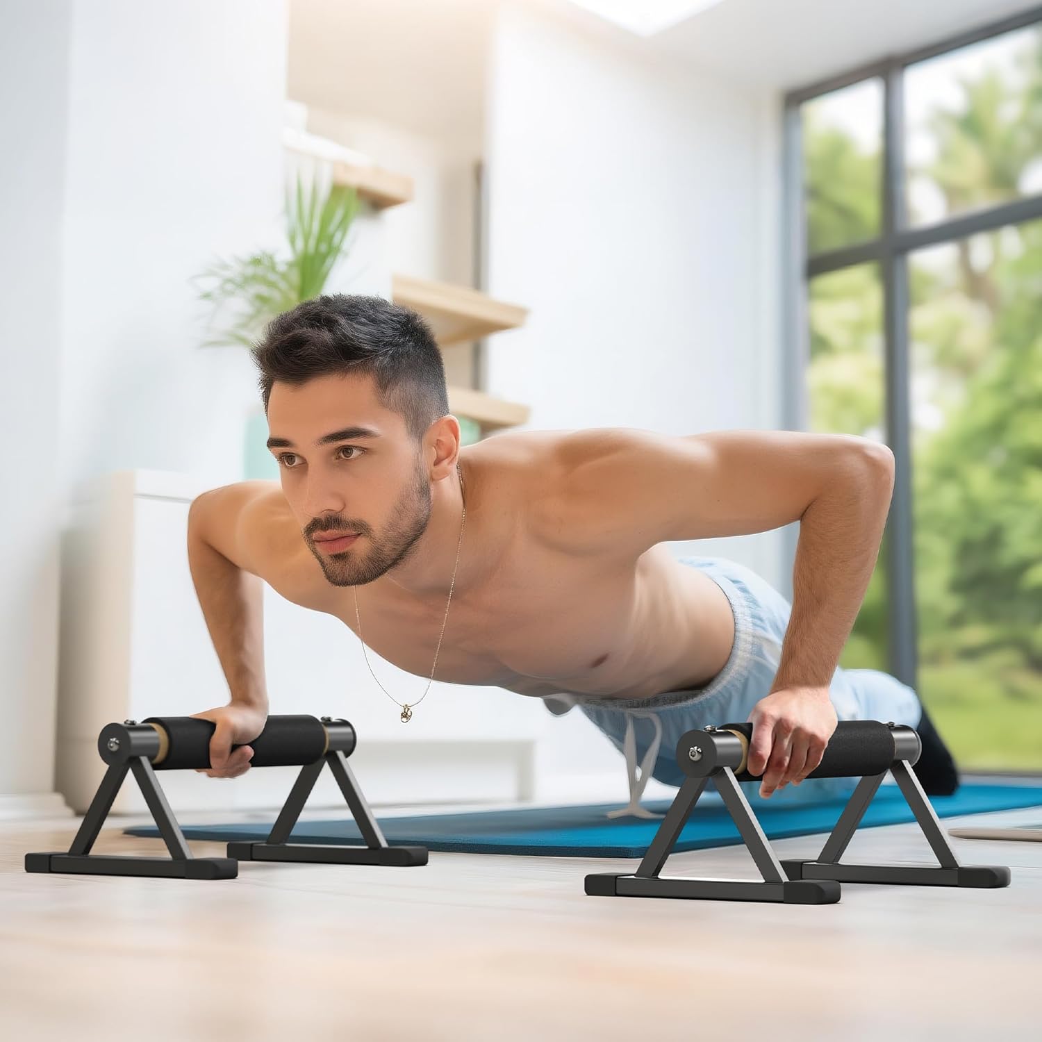 GanFindX Wood Parallettes Push Up Bars, Solid Wooden Handstand Bars with Anti-Slip Grip, Sturdy Metal Bracket Supports 600 lbs for Calisthenics, Fitness and Floor workout - Image 8