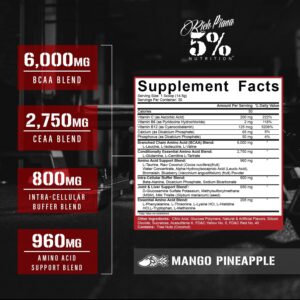 5% Nutrition Rich Piana AllDayYouMay BCAA Powder | Premium Intra & Post Workout Amino Acids, Hydration, Endurance, Muscle Recovery, Joint & Liver Support | 15.3 oz, 30 Servings (Mango Pineapple)