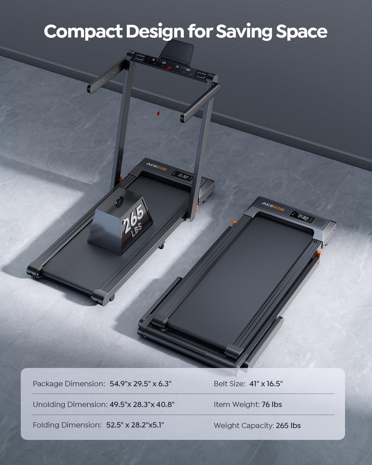 2 in 1 Folding Treadmills for Home Small Office, 2.5HP Walking Pad Treadmill with Handle Bar, 300lbs Capacity, Copmact Protable Treadmill with Smart APPs, 12 HIIT Modes and Touch Screen - Image 7