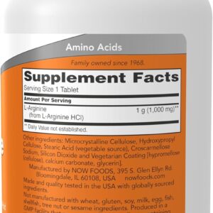 NOW Foods Supplements, L-Arginine 1,000 mg, Nitric Oxide Precursor*, Amino Acid, 120 Tablets