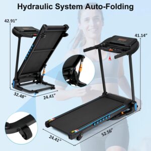 Merax Treadmill for Home, 10MPH Foldable Treadmills with Incline，Caminadora Eléctrica para Casa, 3.0HP Walking Pad Treadmills with 350LBS Capacity,Bluetooth,Pulse Monitor,2 Layers Shock-Absorbing