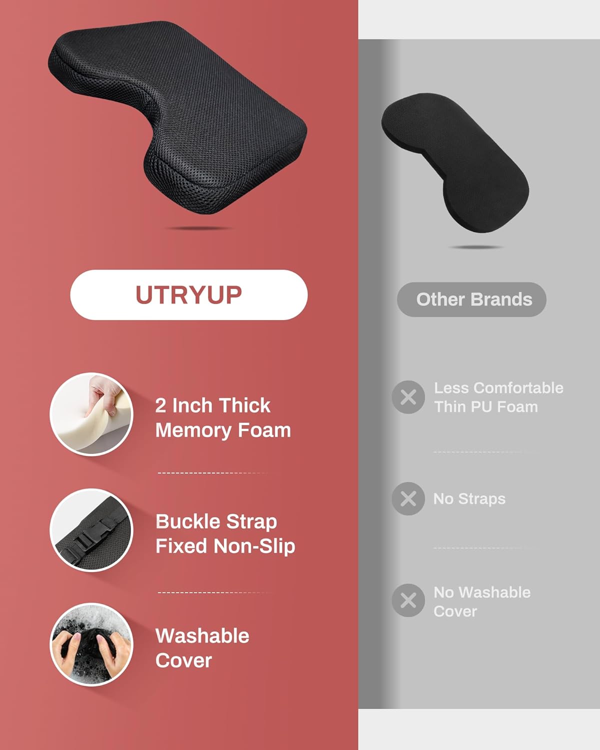 UTRYUP Rowing Machine Seat Cushion, Custom Memory Foam for Perfectly Fit, Washable Cover with Anti-Slip Fastening Strap, Compatible UTRYUP & Concept 2 and Other Row Machines - Rower Accessories Black - Image 5