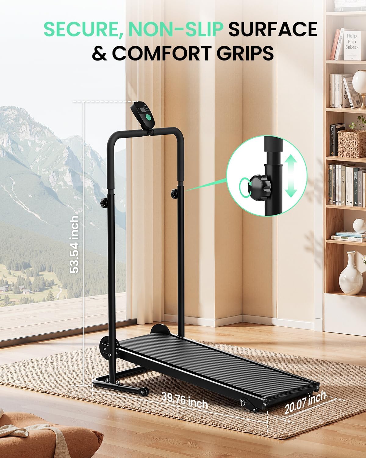 Non-Electric Treadmill with Dual Flywheel & Fixed Incline - FUNRAY Motorless Treadmill LCD Monitor, Non-Slip Belt, Compact Foldable Design for Small Home/Gym Use, Soft Foam Grips for Walking/Jogging - Image 6