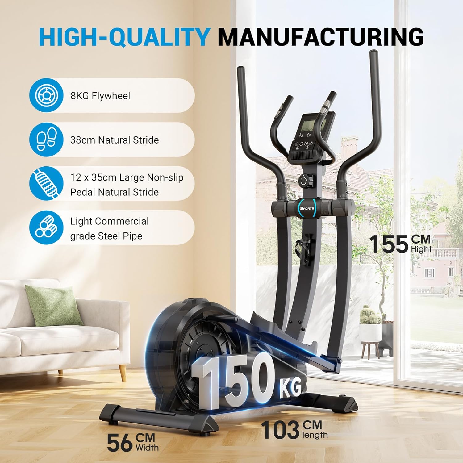 THERUN Elliptical Exercise Machine, Elliptical Machine for Home w/Whisper-Quiet Magnetic Driving System, Elliptical Training Machines w/ 15.3" Stride, 16 Resistance Levels, 8KG Flywheel - Image 4