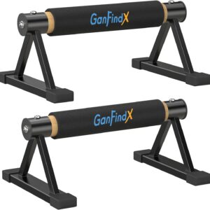 GanFindX Wood Parallettes Push Up Bars, Solid Wooden Handstand Bars with Anti-Slip Grip, Sturdy Metal Bracket Supports 600 lbs for Calisthenics, Fitness and Floor workout