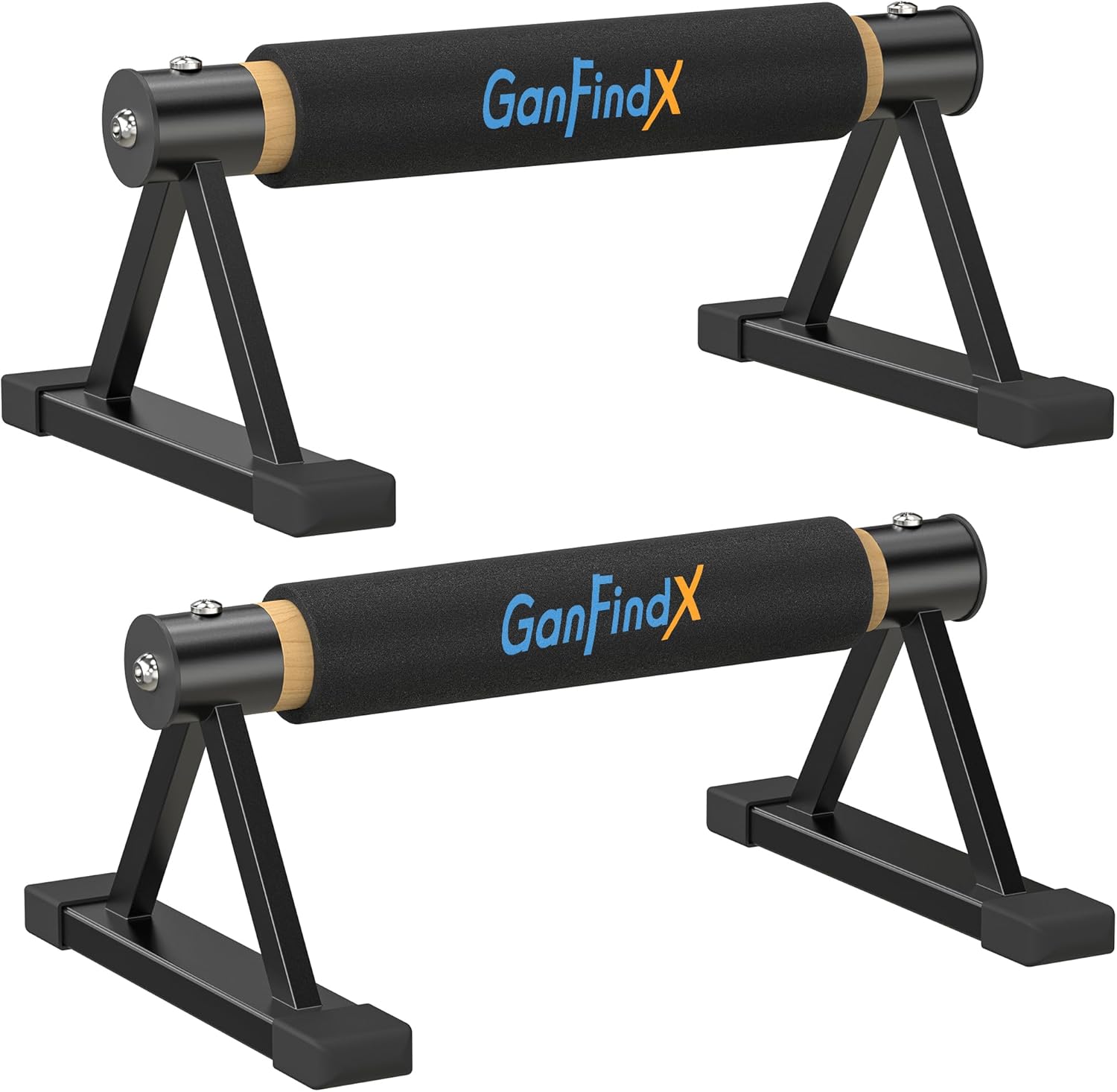 GanFindX Wood Parallettes Push Up Bars, Solid Wooden Handstand Bars with Anti-Slip Grip, Sturdy Metal Bracket Supports 600 lbs for Calisthenics, Fitness and Floor workout