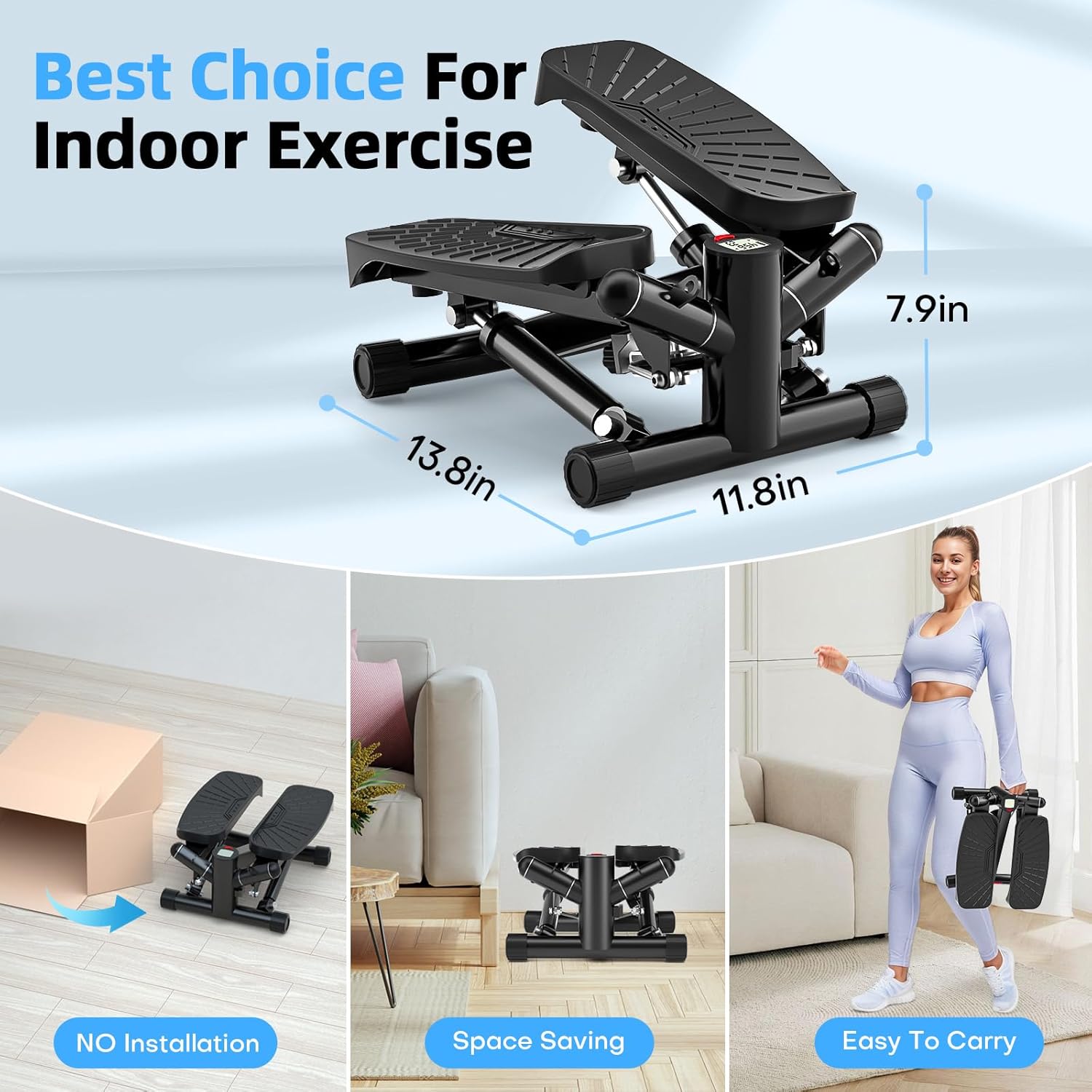 Steppers for Exercise at Home, Mini Stepper with Resistance Bands Full Body Workout Adjustable Heigh Stair Stepper for Home Twist Stepper with 350lbs Loadingt Capacity (with Mat) - Image 6
