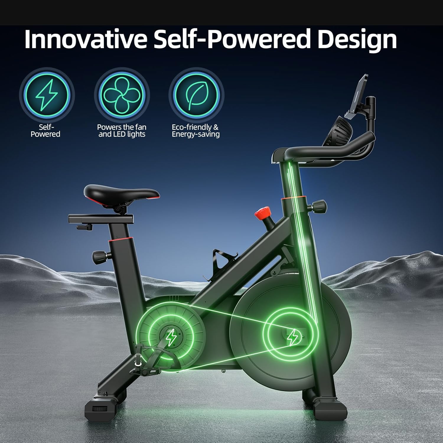 YESOUL Exercise Bike for Home, Self Powered Fan Stationary Bike with Dynamic LED Light Effects, Pro Livestreaming Classes, Smart Exclusive App, 300 LBS Magnetic Resistance Indoor Stationary Cycling Workout Bike for Home - Image 5