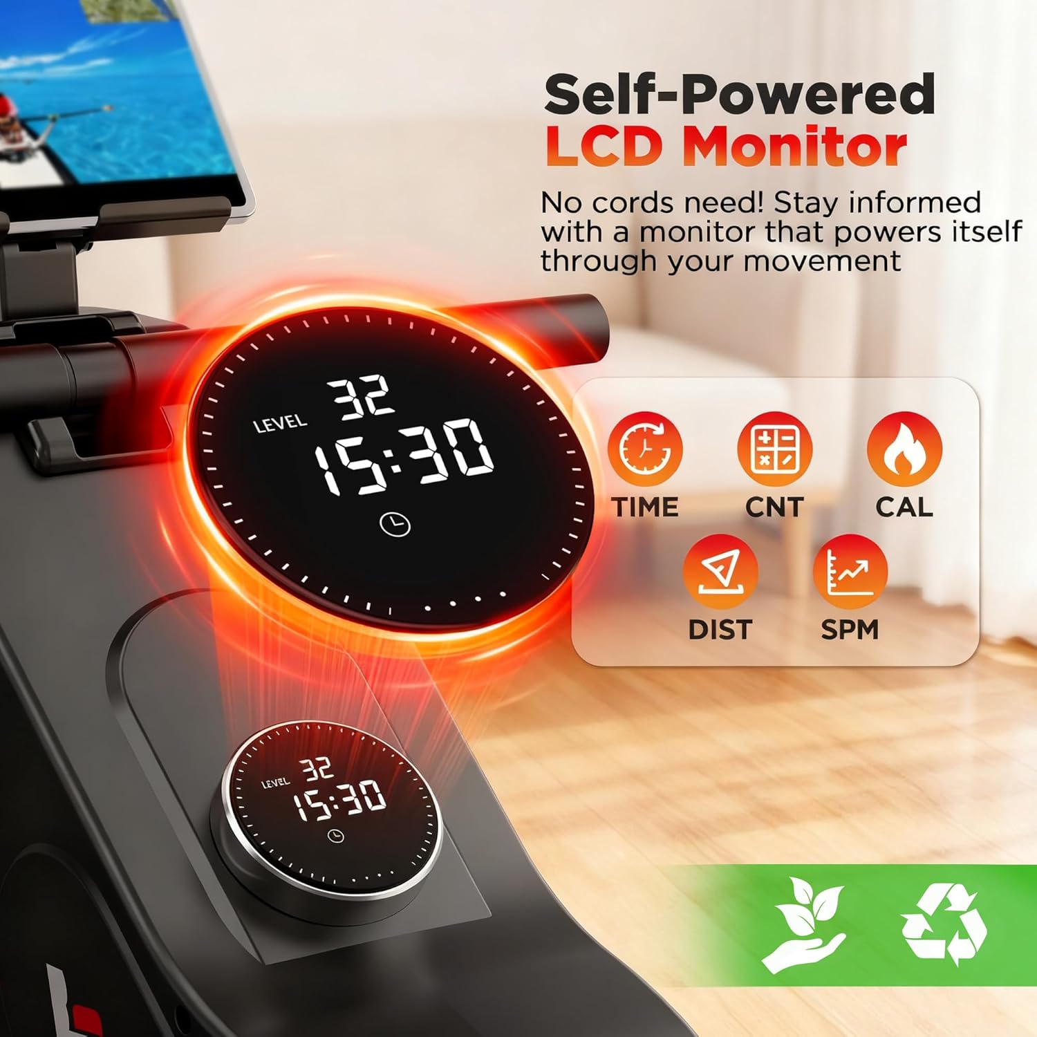 Rowing Machines for Home Use, Compact Rower Machine with 350 LBS Capacity,32-Level Self-Powered Resistance Knob with Real-Time Data Tracking, Dual Rail, Ergonomic Seat, App Support - Image 6