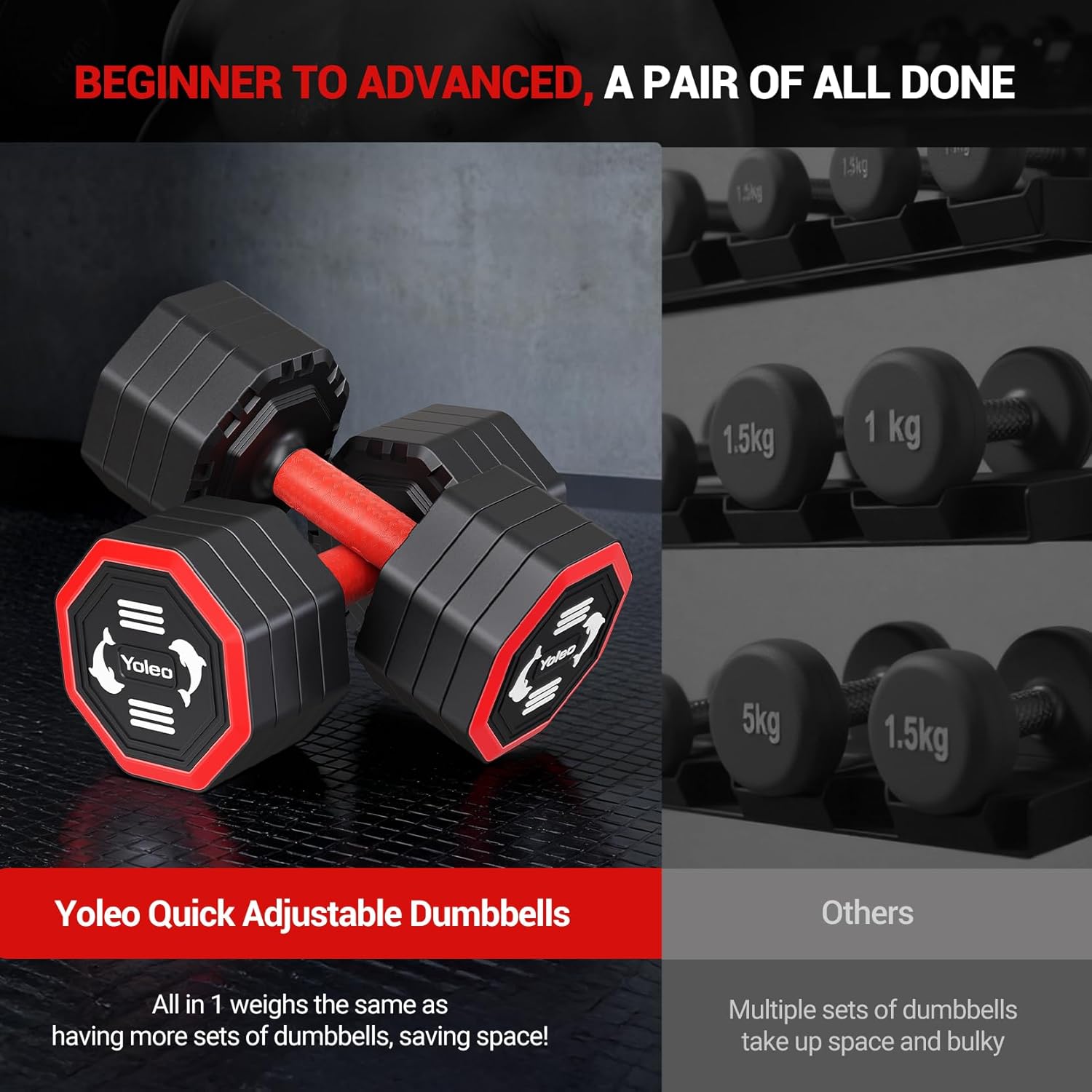 Yoleo Adjustable Dumbbell Set, 4 in 1 Free Weights Dumbbells Set for Home Gym, Each 10lb 15lb 20lb 25lb with TPU Soft Rubber Handle for Full Body Exercise Training - Image 6
