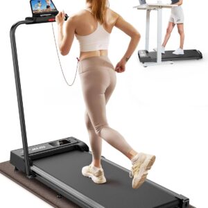 Walking Pad with Handle Bar, 2 in 1 6.2 MPH Under Desk Treadmills with Gym Mat, 2.5 HP Folding for Home Office, Folding Treadmill with Remote & Touch Control for Home