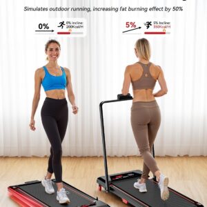 Walking Pad with Handle Bar, XBD Treadmills for Home Office 330lbs Capacity,2.5 HP Foldable Walking Pad with Incline, Running Machine with Remote Control & LED Display