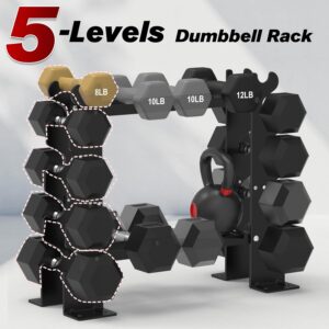 Dumbbell Rack Stand Only, Weight Rack for Home Gym Dumbbells, 5 Tier 450LBS Capacity Weight Holder Organizer, Black Weight Storage Racks Suitable for 1-45 LBS